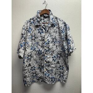 Street Culture Button Up Shirt Gray blue Floral Short Sleeve Taiwan Made Large